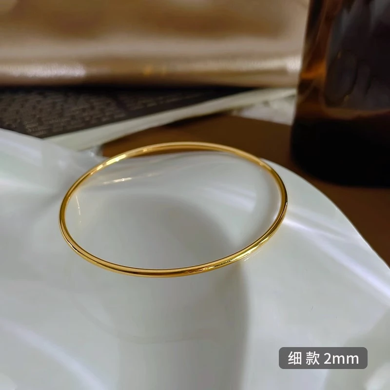 驰锦 钛钢手镯 古法传承气质光面素圈手镯细款线圈固口实心镯子
