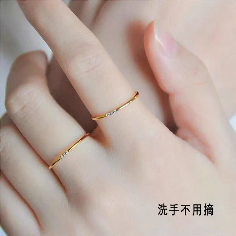 驰锦 钛钢戒指  极细小锆石戒指女不掉色细戒指环食指百搭个性