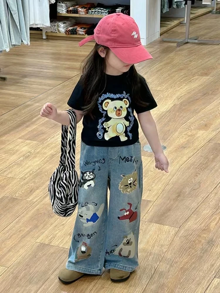 女童牛仔裤春秋款儿童裤子2025新款女孩直筒休闲裤洋气宝宝阔腿裤