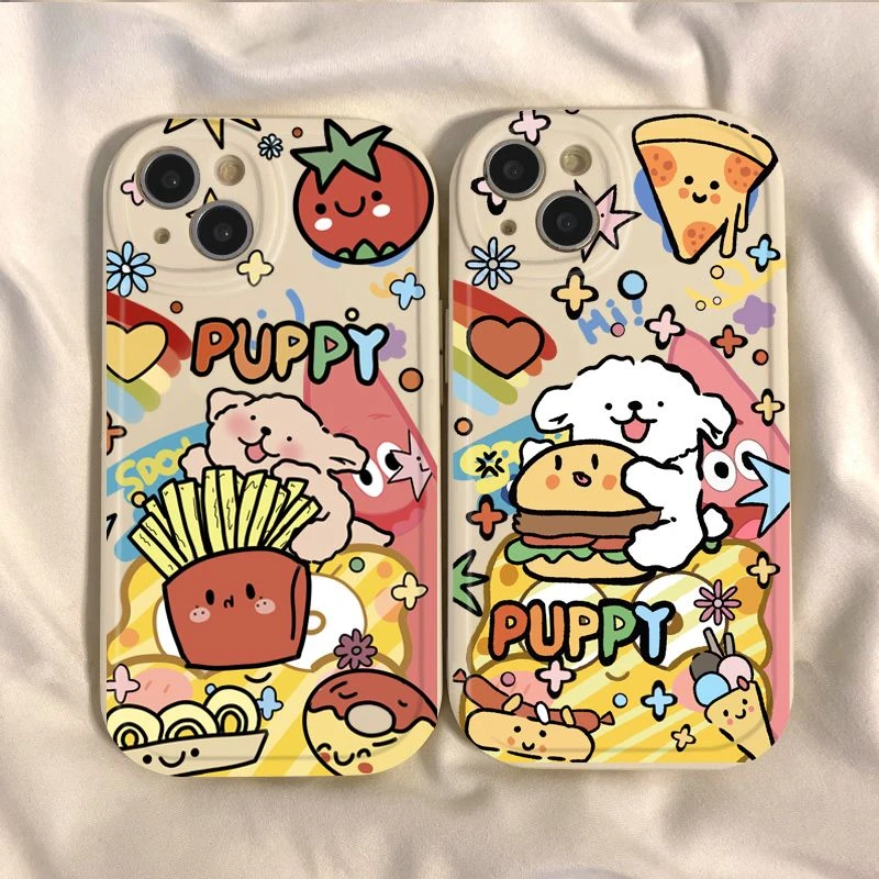 情侣汉堡小狗苹果14华为nova11手机壳oppoa97适用y52s小米17一加9