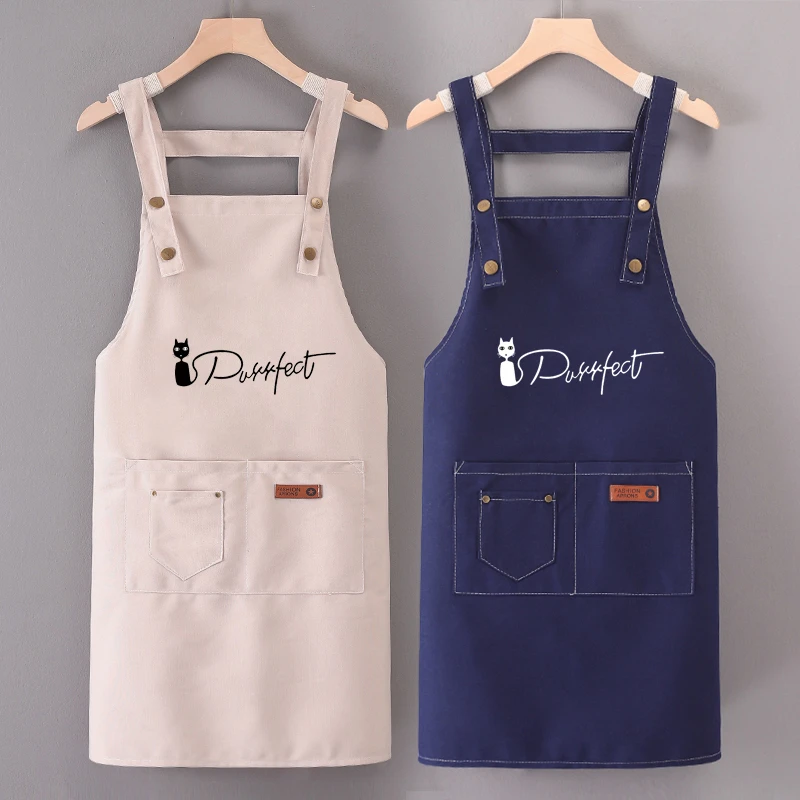 帆布背带围裙家用厨房女时尚美甲美发烘焙画画工作男定制logo印字