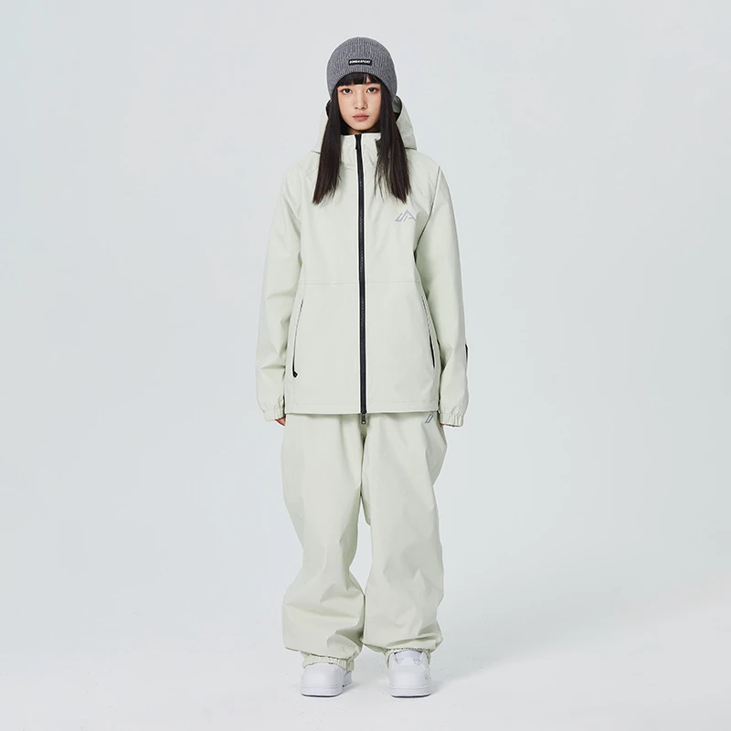 全压胶单双板冬季宽松滑雪服套装运动防水防风情侣连帽透气滑雪衣