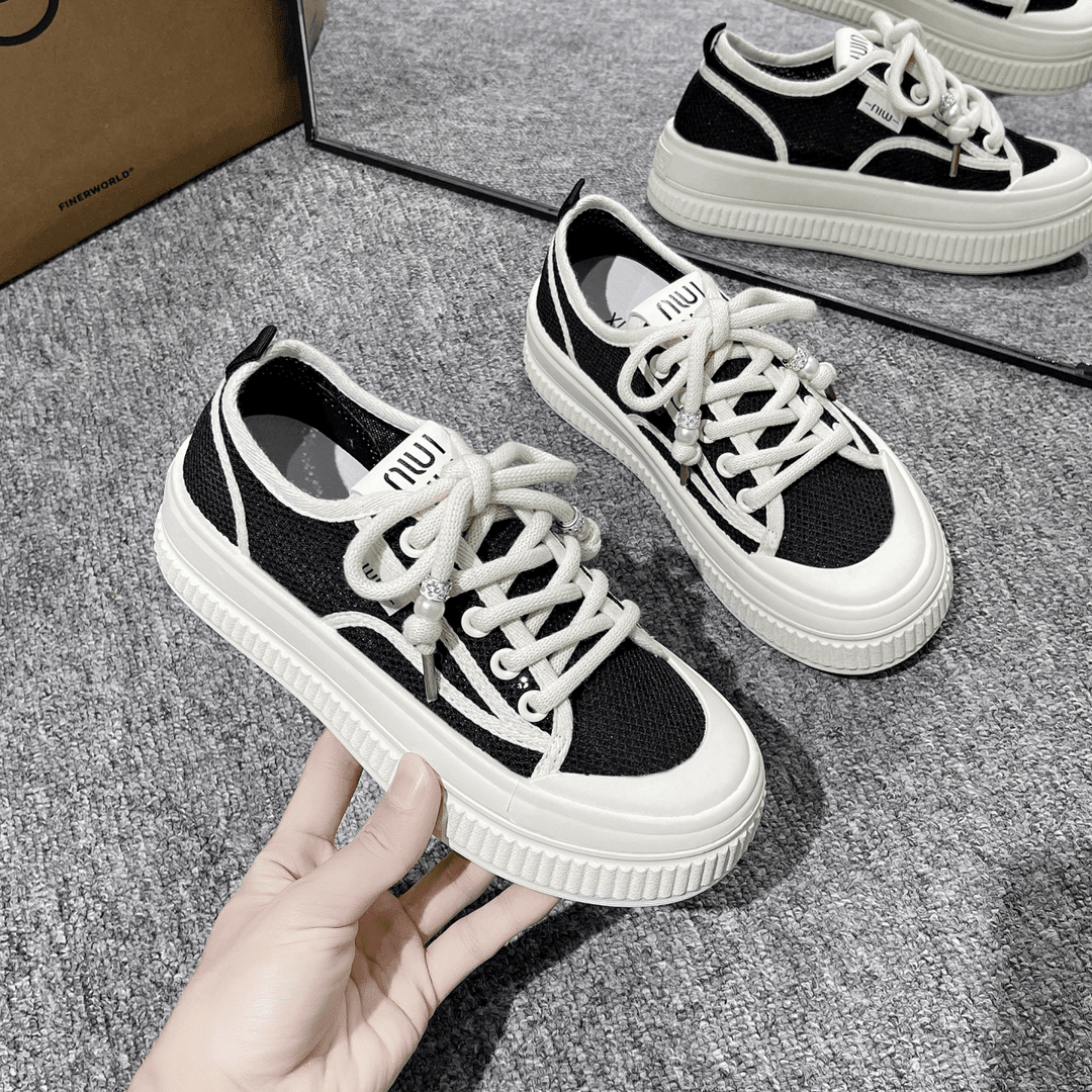 2024夏季网红时尚亮片网纱百搭薄款小众厚底饼干鞋