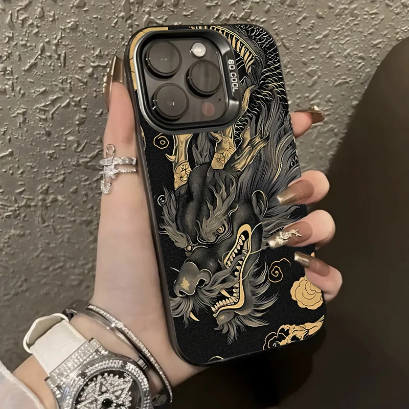 国风高级黑龍适用苹果13/14手机壳iphone15promax新款元气壳xr/xs