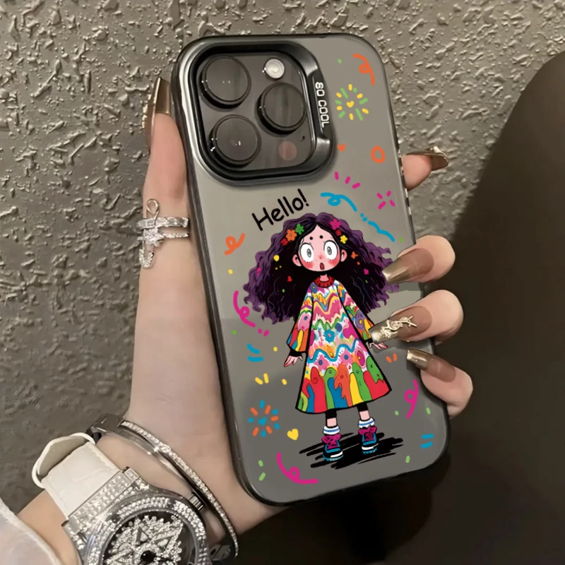 网红潮牌涂鸦女孩iPhone15苹果14手机壳全包11/12/13Promax保护套