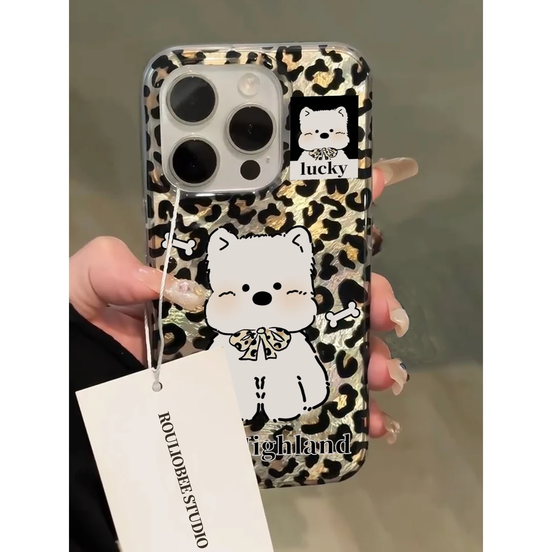 欧克里里豹纹西高地修狗适用羽纱手机壳苹果vivo华为p70oppo小米