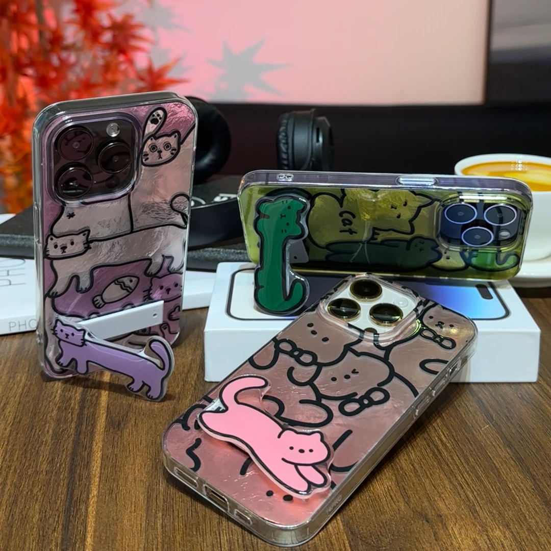 欧克里里哈基米叠猫猫支架适用苹果16漩涡手机壳华为oppo小米vivo