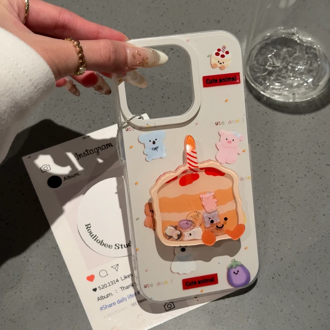 欧克里里小动物适用苹果16摇摇乐支架高透手机壳华为vivo小米oppo