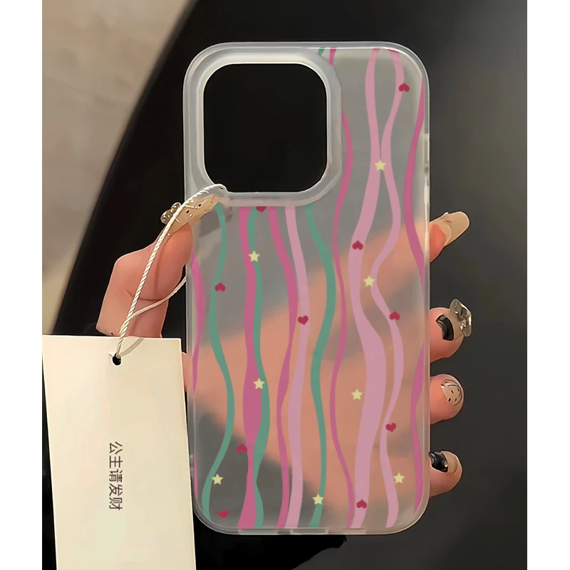 欧克里里治愈粉色条纹亲肤苹果15手机壳iPhone13/14pro磨砂12/11