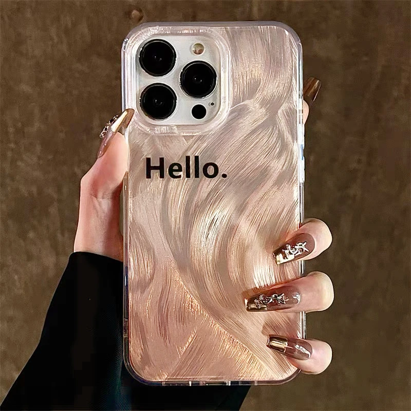 渐变粉hello羽纱适用苹果15手机壳iphone13/14promax创意12软11套