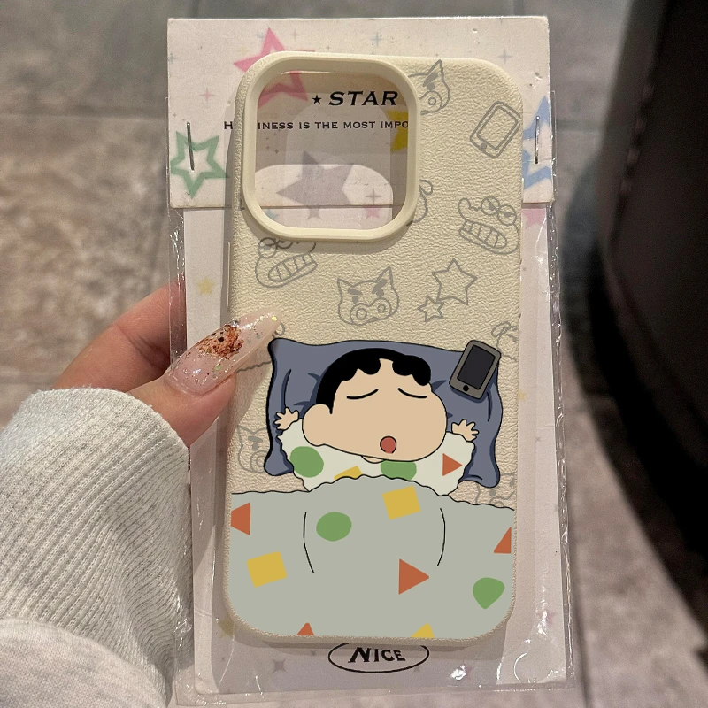 欧克里里晚安美梦小新荔枝纹适用iphone15/16苹果13/14文字手机壳