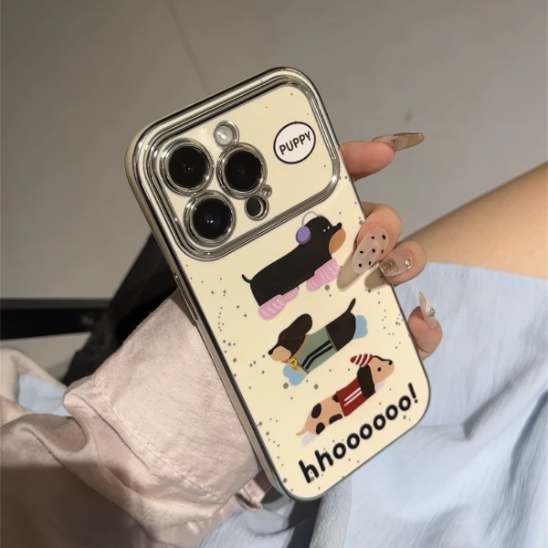 欧克里里ins三只狗狗适用华为vivo/oppo小米14电镀iPhone15手机壳