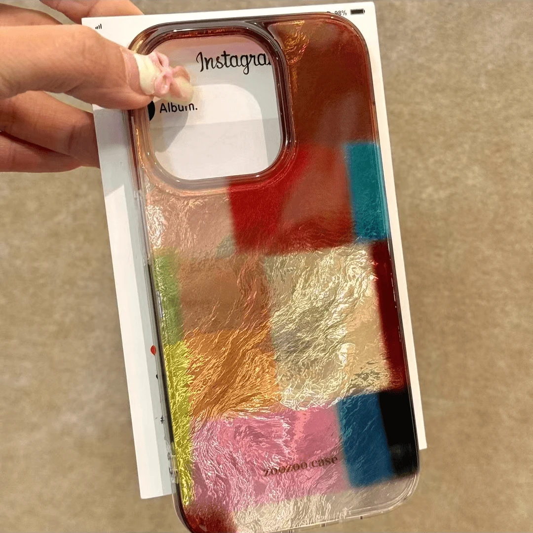 欧克里里秋冬彩色格子适用iPhone16/15promax漩涡13/12/11手机硬