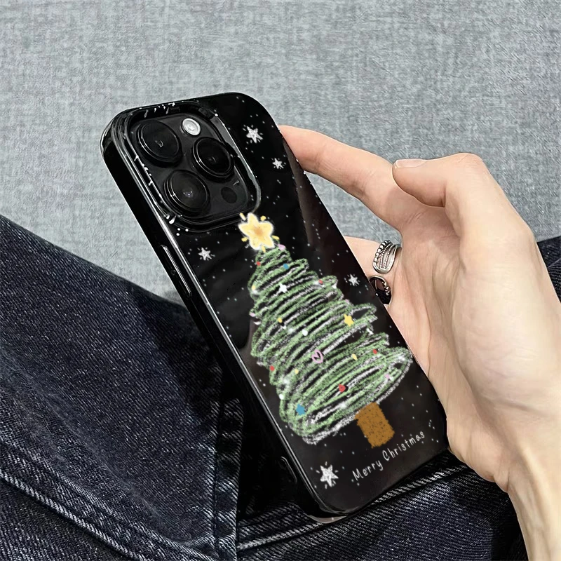 欧克里里冬季圣诞树适用苹果15手机壳iphone13/14promax亮黑11/12