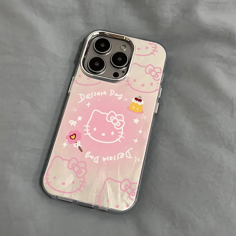 欧克里里蛋糕凯蒂猫晕染羽纱壳适用苹果15手机壳华为vivo小米oppo