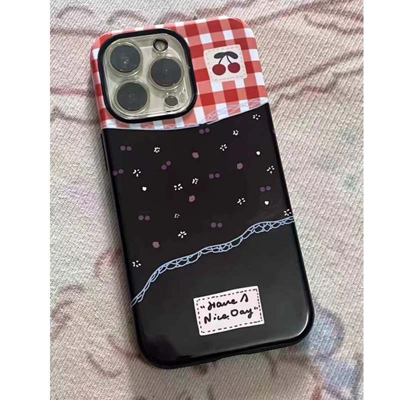 欧克里里格纹樱桃适用iPhone15/16手机壳苹果14/13果冻壳12/11套