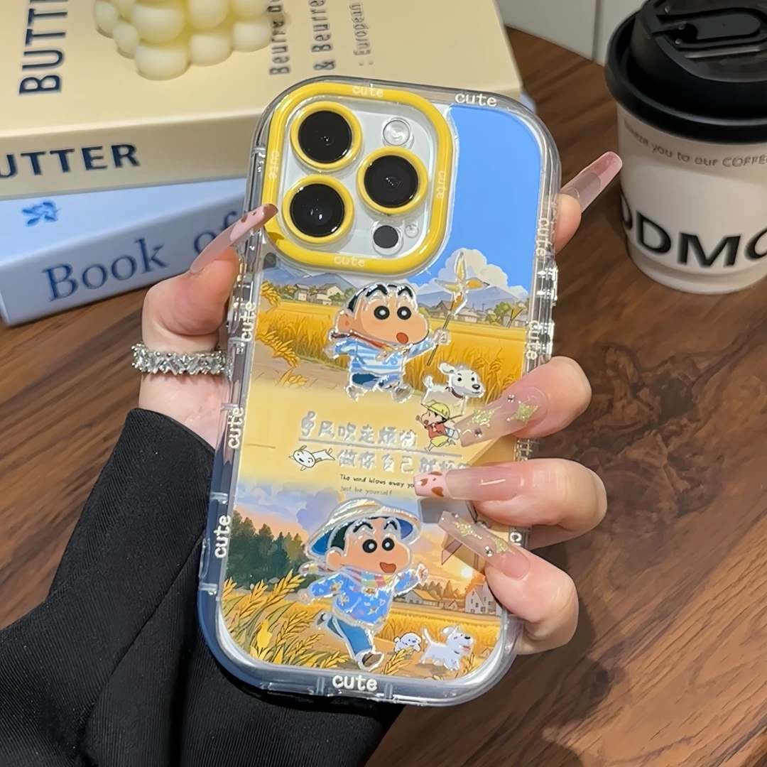 欧克里里金麦风吹走烦恼小新适用苹果16/15泡芙手机壳iPhone13/14