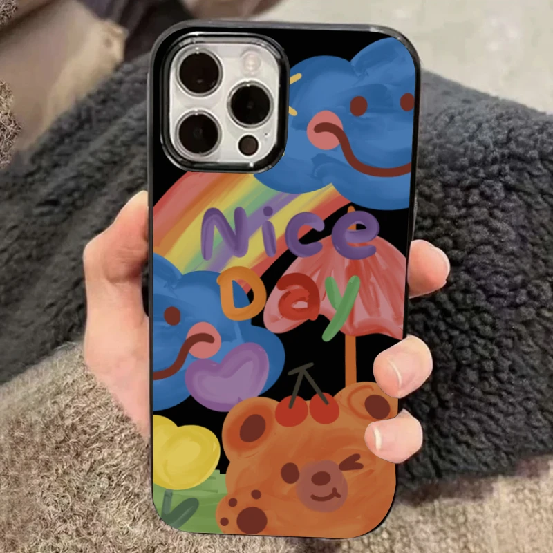 欧克里里ins涂鸦彩虹熊大孔iPhone15/14手机壳苹果13全包12软壳11