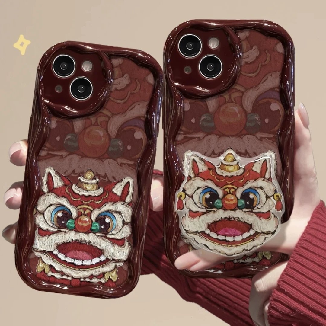 醒狮适用iPhone15promax手机壳支架苹果小米华为OPPOvivo奶油壳