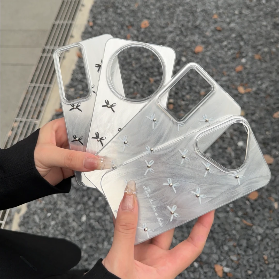 欧克里里黑蝴蝶结珍珠苹果15羽纱手机壳iphone14华为oppo小米vivo