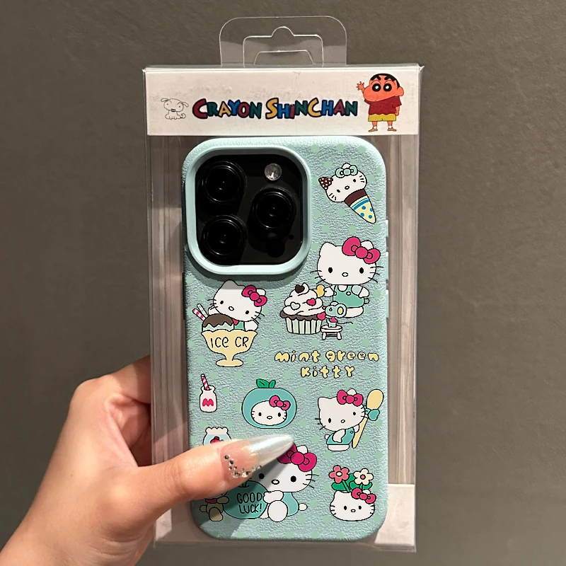 欧克里里抹茶绿波点KT荔枝纹适用iphone15/16苹果12/13/14手机壳