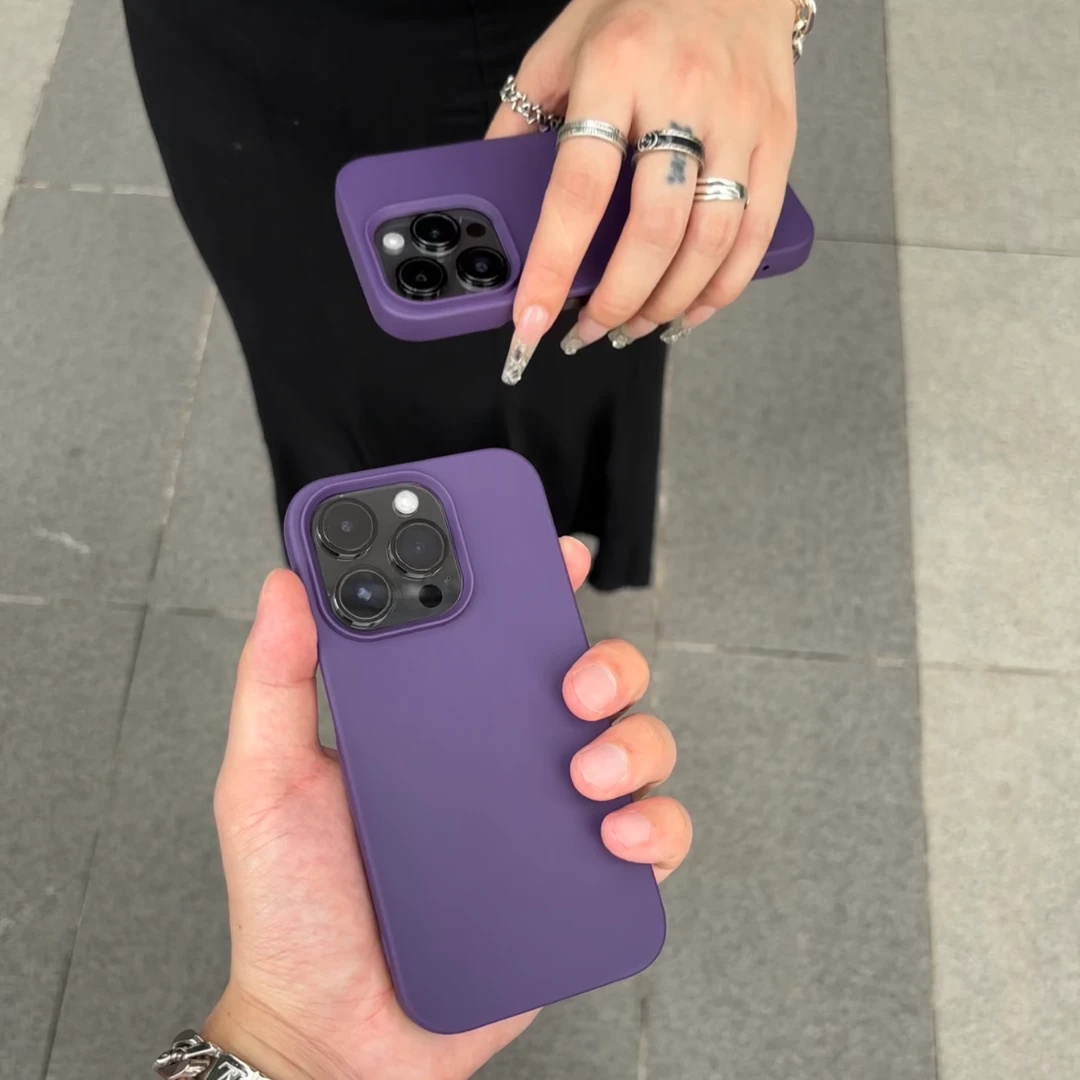 欧克里里纯色半包iPhone14/15promax适用苹果13优雅紫手机壳12/11