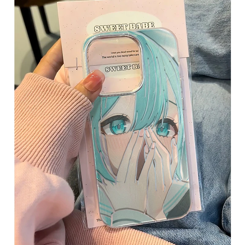 欧克里里蓝眼睛初音未来羽纱壳适用苹果15手机壳华为vivo小米oppo