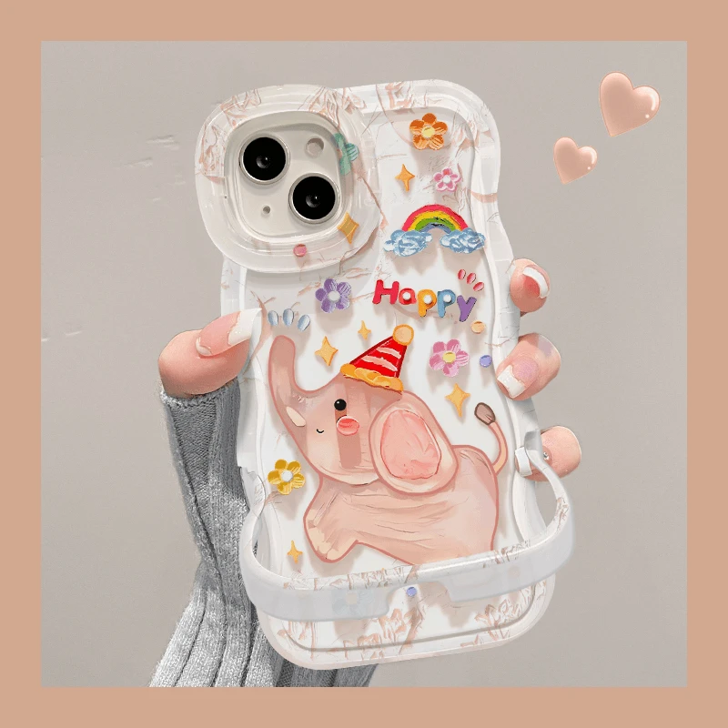欧克里里happy可爱小象适用苹果16板凳双支架iPhone15/14/13懒人