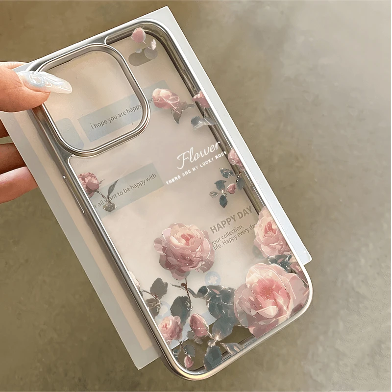 欧克里里环绕玫瑰适用苹果15/iPhone16电镀镭雕13/14手机壳11/12