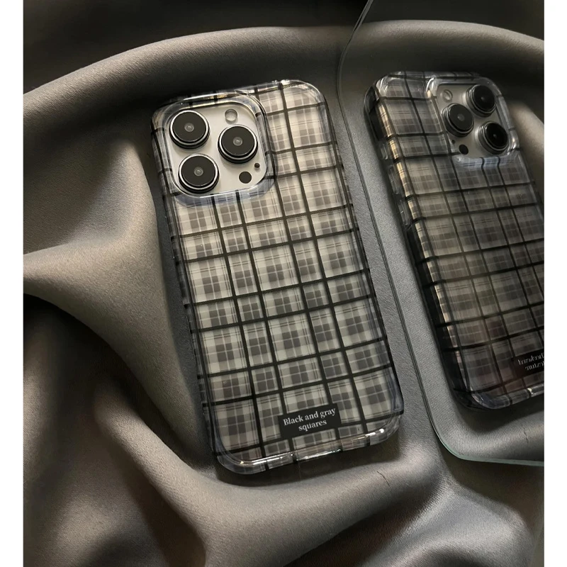 欧克里里透色韩系格纹高透适用iPhone16苹果14/15手机壳13/12透明