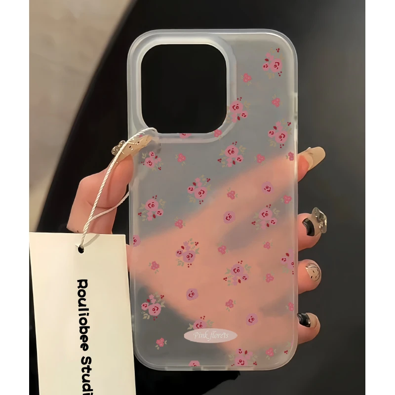 粉色碎花磨砂适用苹果14/15ProMax手机壳iPhone13/12/11亲肤xr/xs