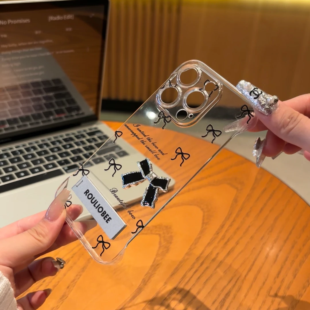 欧克里里黑色元素蝴蝶结适用iphone16支架华为vivo小米oppo无边框