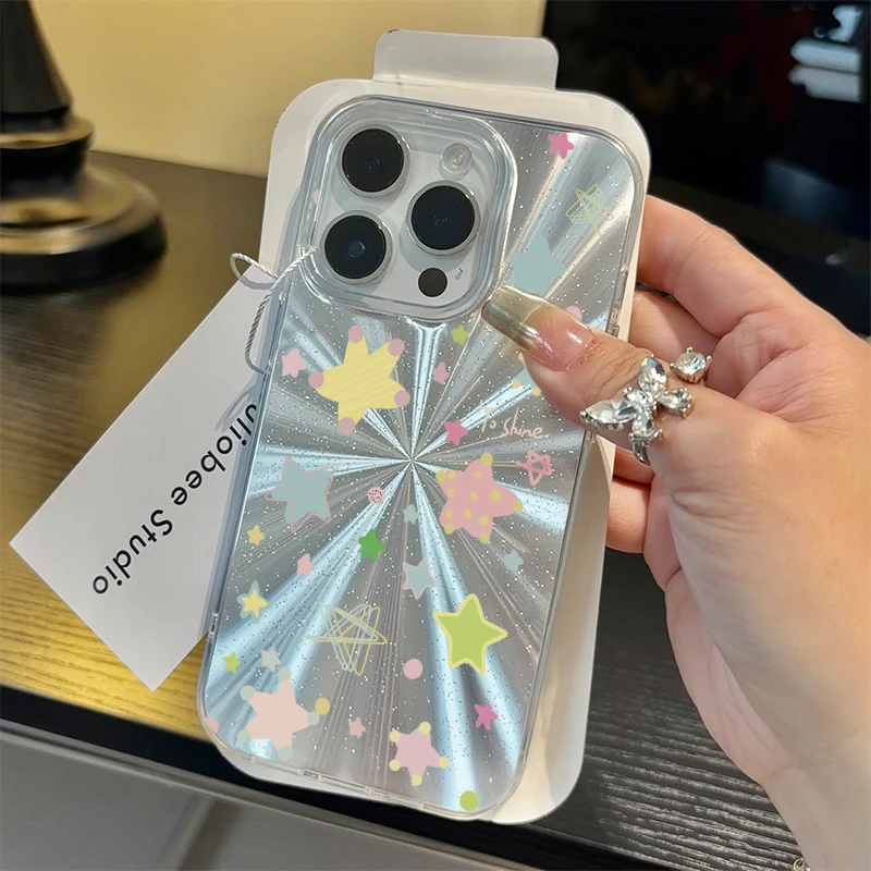 欧克里里ins彩色风星星极光细闪iPhone15/14手机壳苹果13港味11/1