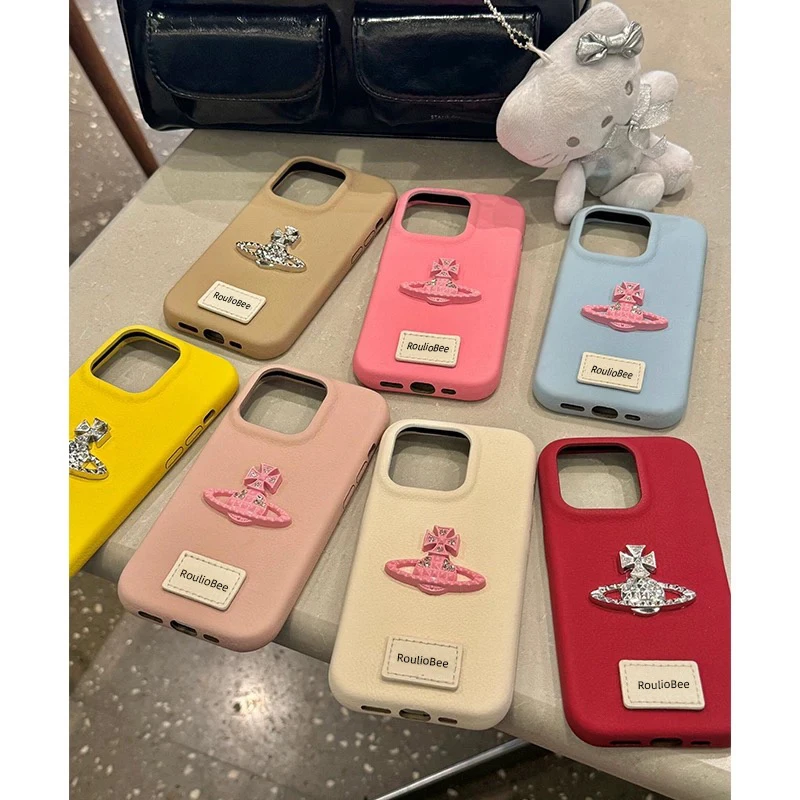 欧克里里皮纹带钻星球适用iPhone16挂绳手机壳华为P70英文标签14/