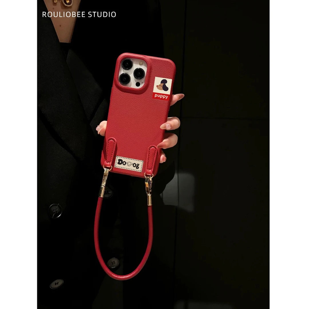 欧克里里ins标签挂绳皮纹适用iPhone16苹果15华为P70手机壳14/13/