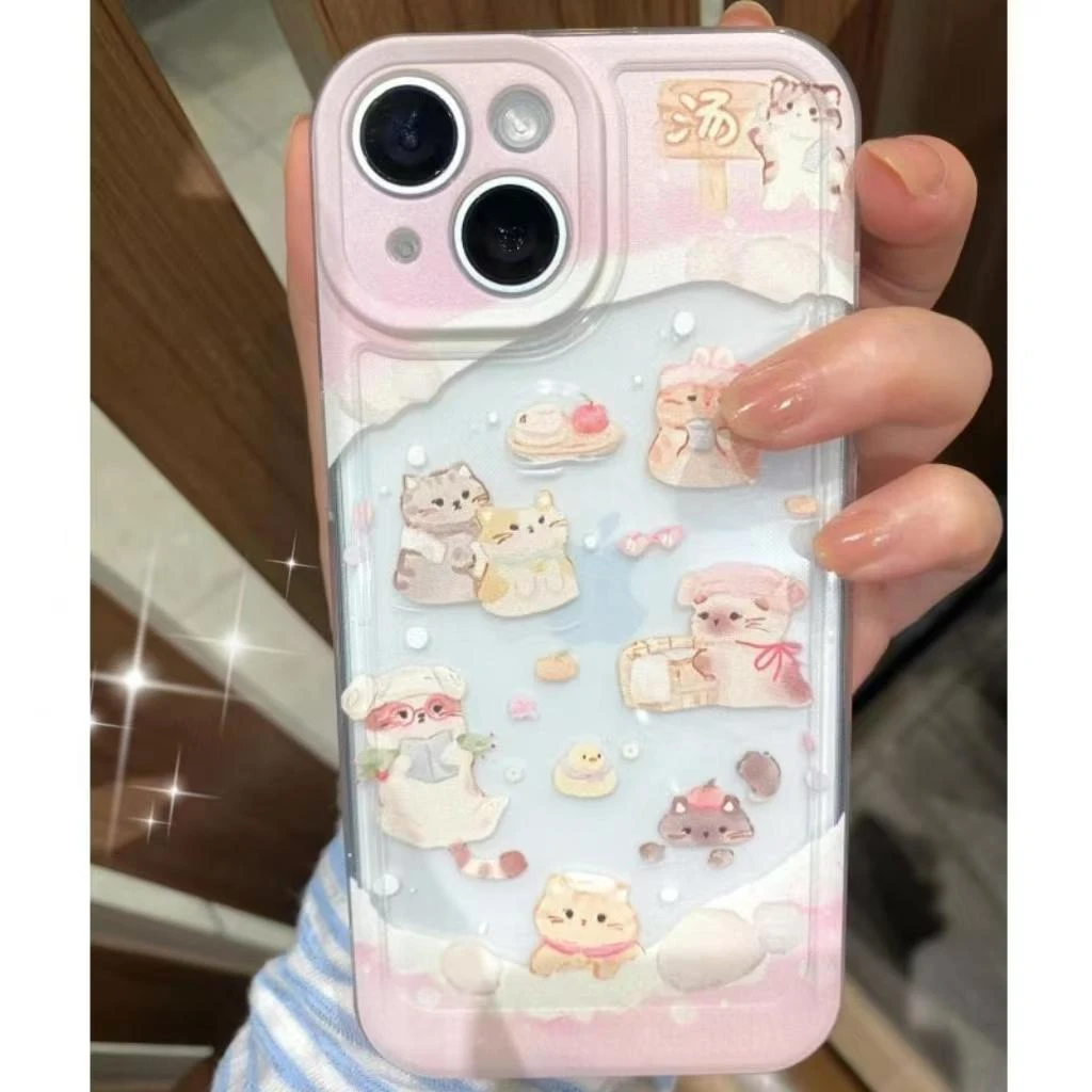 欧克里里ins泡温泉猫猫太空壳适用苹果16手机壳华为vivo小米oppo