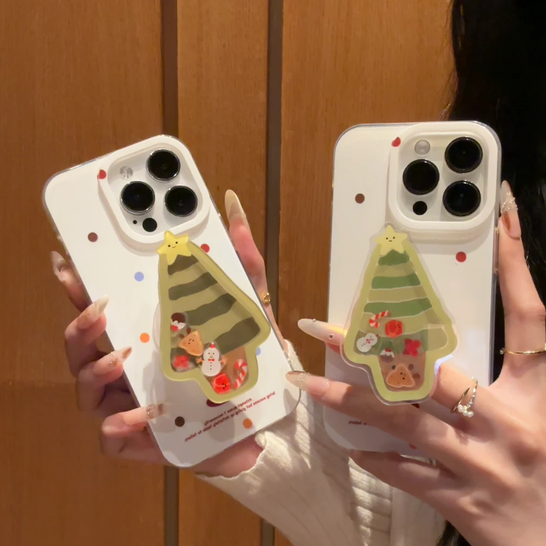 欧克里里白底彩色波点适用苹果16支架高透手机壳华为vivo小米oppo