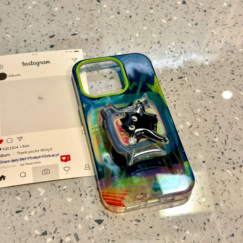 欧克里里抽象哈基米适用苹果16转动黑猫支架手机壳华为vivo小米14