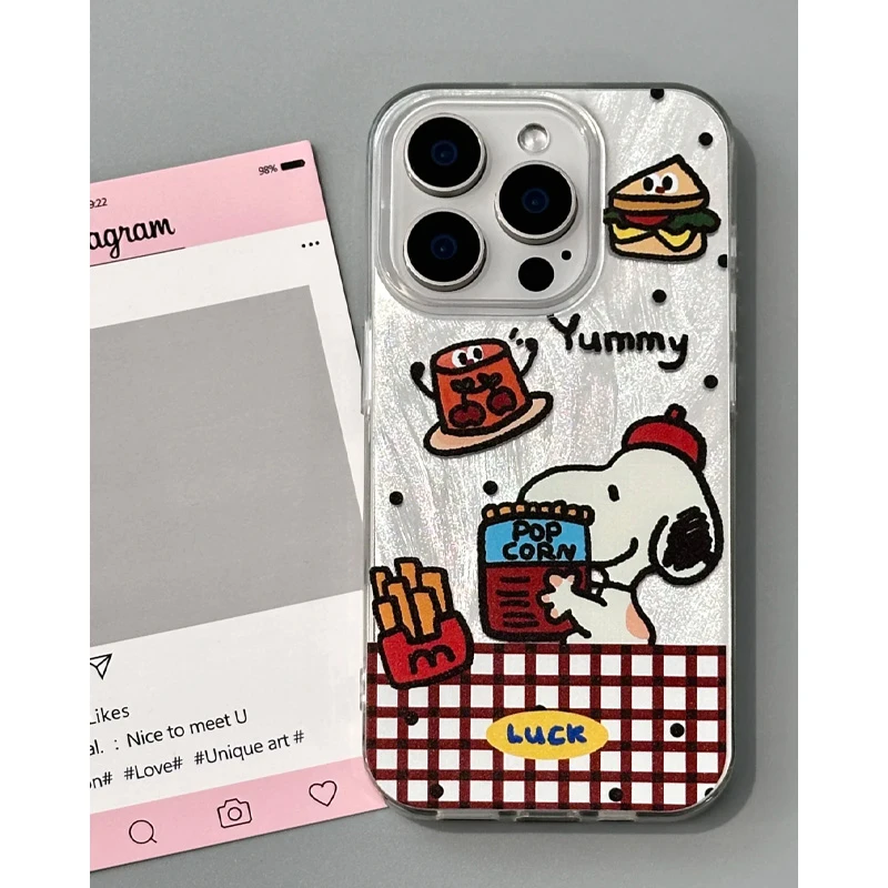 欧克里里史努比美食派对适用苹果16手机壳iPhone15羽纱壳13/12/14