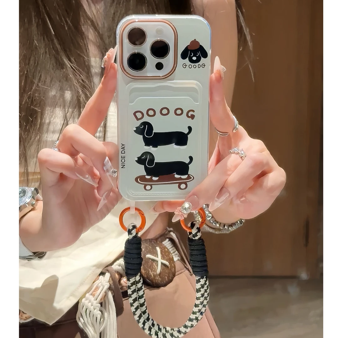 欧克里里滑板腊肠狗卡包挂绳适用苹果15/14promax手机壳华为oppo