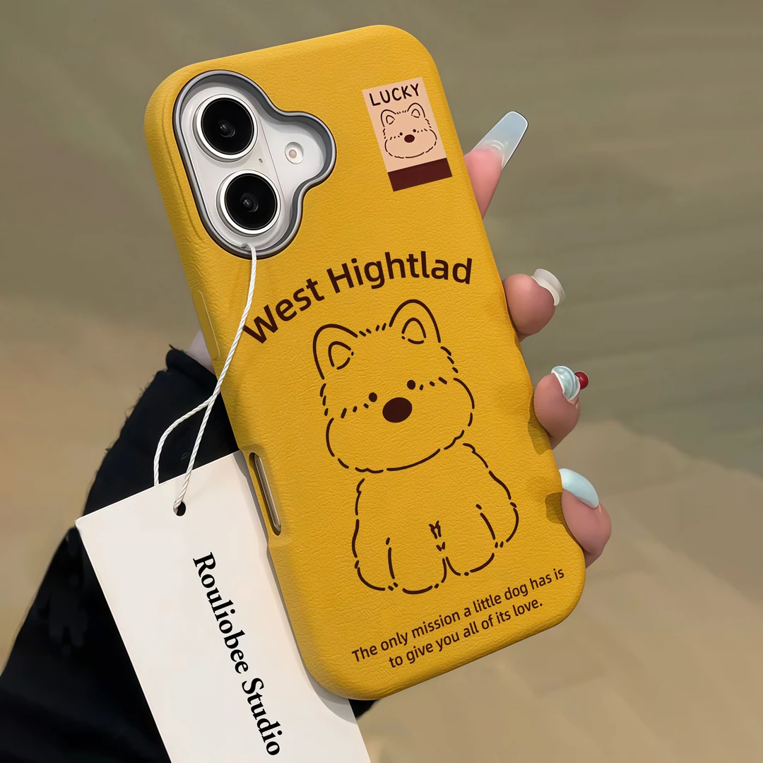 欧克里里幸运西高地适用苹果16手机壳iphone15/14皮纹金属框13/12