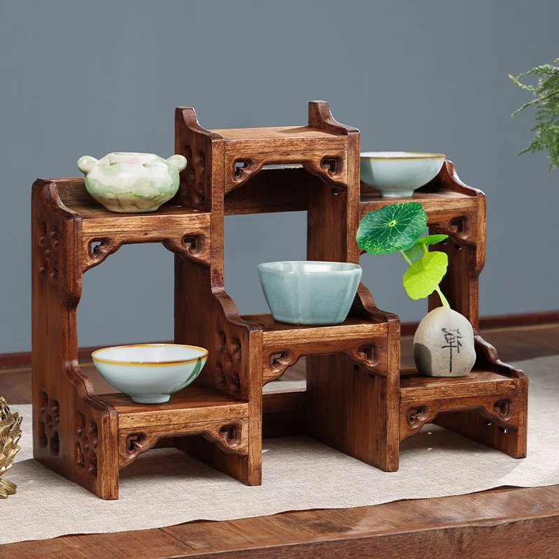 【高端实木】异丽中式小型博古架实木多宝阁壶摆茶具茶壶置物架摆件