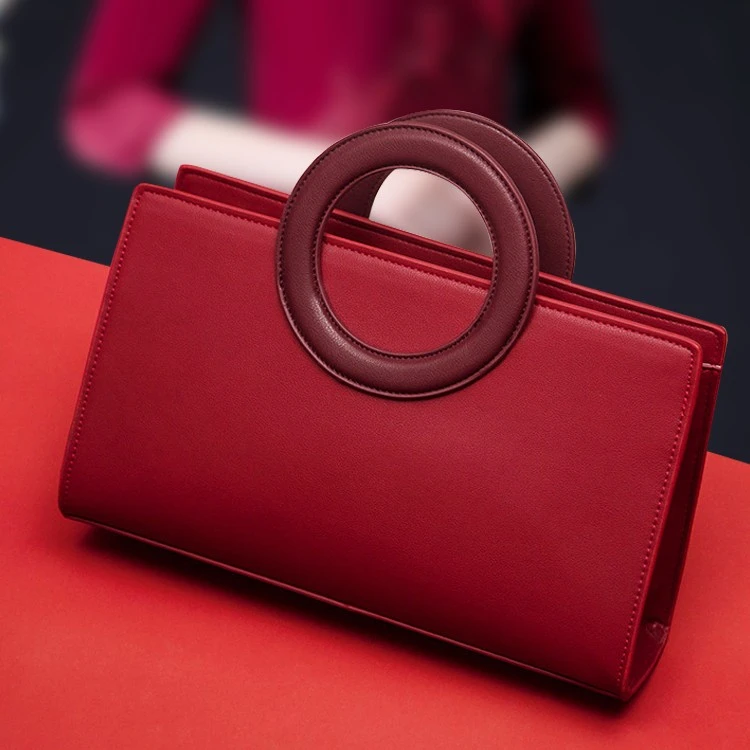 母亲节礼物真皮女包婚礼酒红色新娘旗袍包喜婆婆妈妈包软皮斜挎包