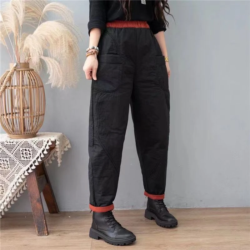哈伦裤棉裤女外穿时尚高腰长裤宽松显瘦保暖加厚松紧腰大码冬季女