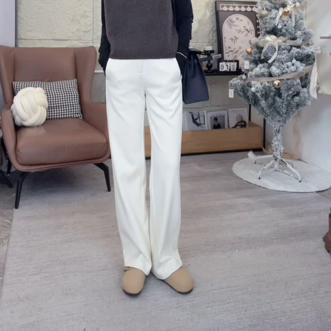 思妍 冬季新款加厚款直筒裤 简约百搭垂感高腰遮肉显瘦休闲裤2128