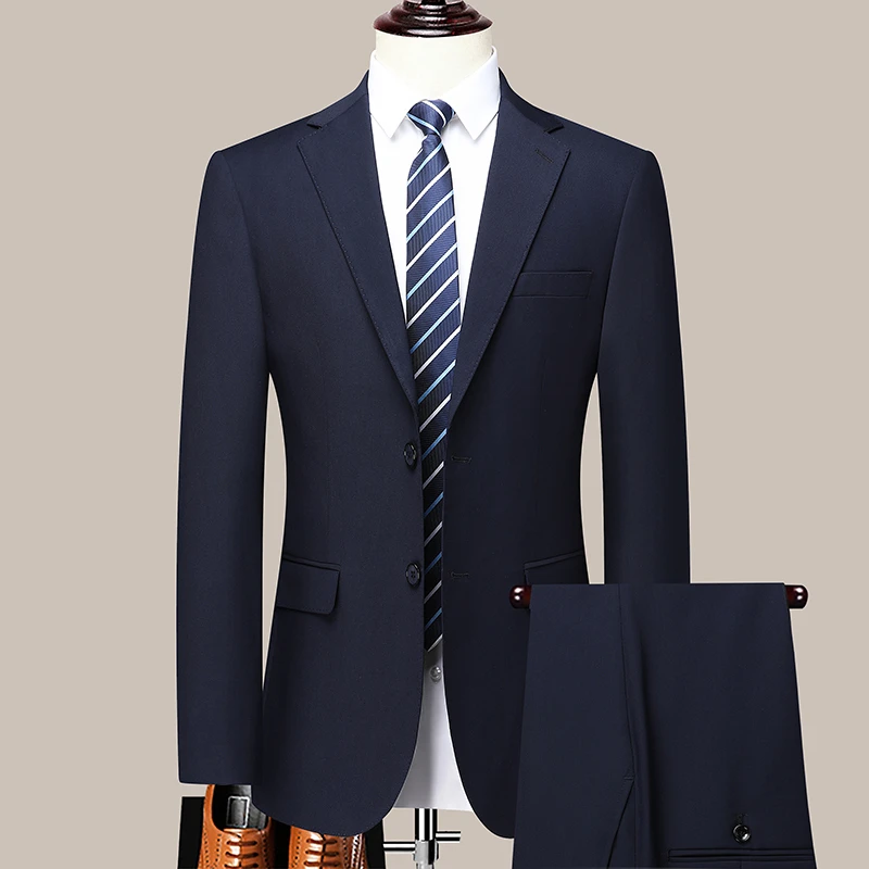 皮尔卡丹男士俩件套西服套装商务休闲中青年婚礼结婚伴郎服西服