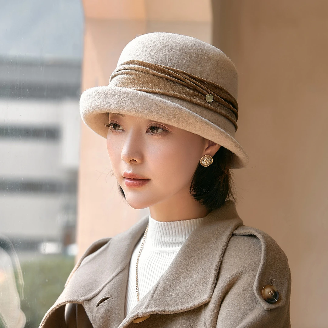 撞色盆帽女款秋冬复古韩版冬天女孩帽子2025毛绒高颜值帽子贝雷帽