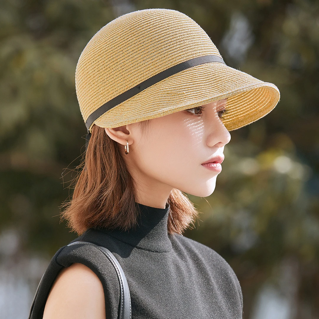 宏达手工编织户外防晒帽子女夏季新款时尚鸭舌透气显脸小洋气韩版