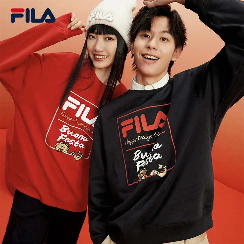 FILA/斐乐龘龘龙年款运动春季情侣加绒套头卫衣男女春F11U419201F