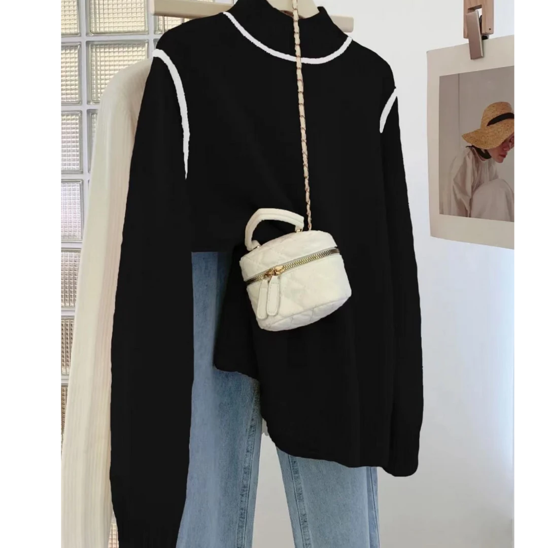 （1090）大码胖mm半高领内搭打底衫女秋冬新款针织毛衣加厚上衣